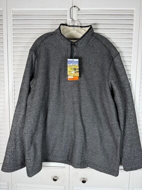 Orvis 1/4 Zip Pullover XXL Sherpa Lined Gray Warm Pockets NWT